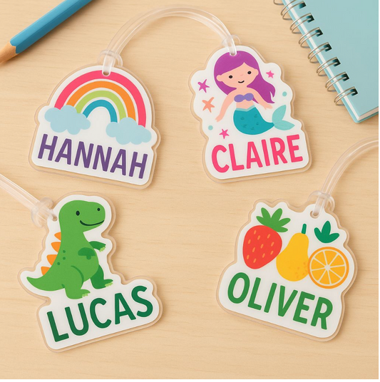 BAG TAGS PARA  MOCHILAS Y MALESTAS EN ACRILICO CORTE CONTORNO
